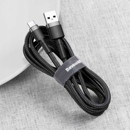 Baseus Cafule Cable wytrzymały nylonowy kabel przewód USB / USB-C QC3.0 2A 2M czarno-szary CATKLF-CG1