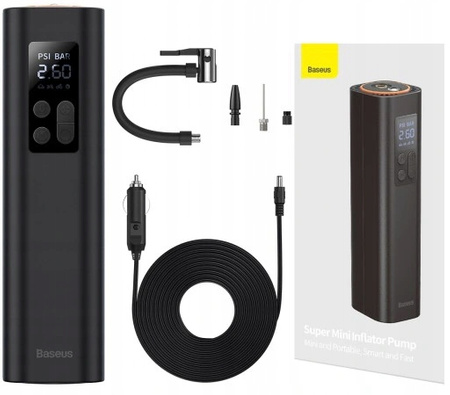Baseus mini kompresor samochodowy pompka do kół na gniazdo zapalniczki czarny CRCQ000001