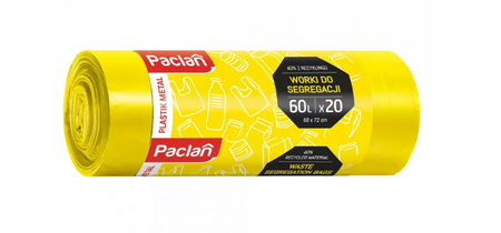 Worki do segregacji 20 szt. plastik 60l (żółty) + 20 szt. papier 60l (niebieski) + 20 szt. bio 35l (brązowy) + 20 szt. szkło 60l (zielony) /zestaw