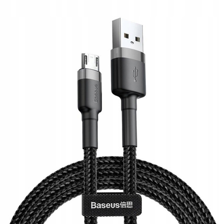 Baseus Cafule Cable wytrzymały nylonowy kabel przewód USB / micro USB 2A 3M czarno-szary CAMKLF-HG1