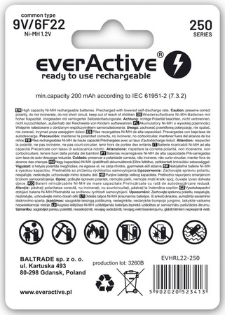 everActive akumulator 6F22 9V Ni-MH 250mAh