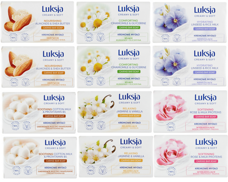 MYDŁO LUKSJA 90G ALMOND&SHEA+BAWEŁNA+CHAMOMILE+JASMINE+LINEN&RICE+ROSE /zestaw