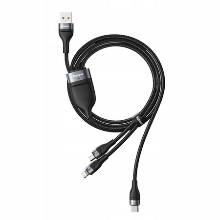 Baseus kabel przewód USB 4w1 Lightning / 2x USB Typ C / micro USB w nylonowym oplocie 3.5A 1.2m czarny CA1T4-B01