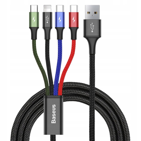 Baseus kabel przewód USB 4w1 Lightning / 2x USB Typ C / micro USB w nylonowym oplocie 3.5A 1.2m czarny CA1T4-B01