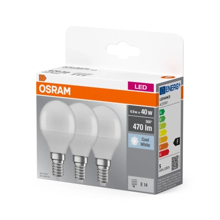 OSRAM Żarówka LED KULKA E14 5W = 40W 4000K 3-PAK