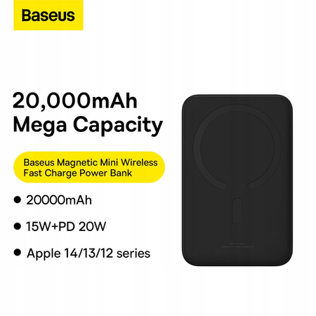 Baseus Powerbank Magnetic Mini 20000 mAh 20W - czarny + kabel USB-C / USB-C 