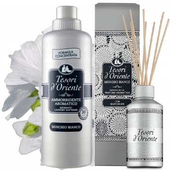 TESORI D\'ORIENTE 760 ML PŁYN DO PŁUKANIA BIAŁE PIŻMO / MUSCHIO BIANCO FABRIC SOFTENER+ DYFUZOR Z PATYCZKAMI MUSCHIO BIANCO /zestaw