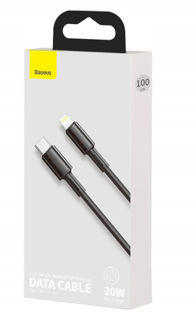 Baseus Cafule Cable wytrzymały nylonowy kabel przewód USB Typ C PD / Lightning 18W QC3.0 1m czarny-szary CATLKLF-G1