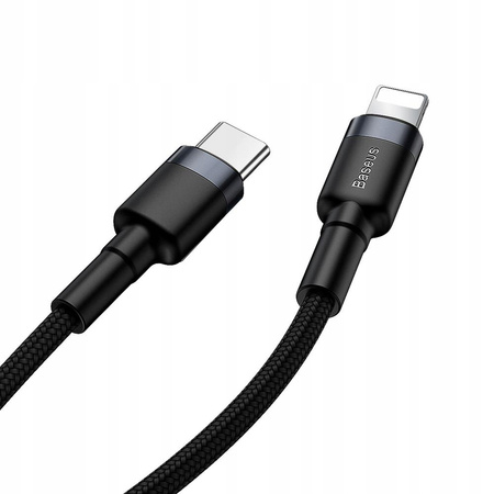 Baseus Cafule Cable wytrzymały nylonowy kabel przewód USB Typ C PD / Lightning 18W QC3.0 1m czarny-szary CATLKLF-G1