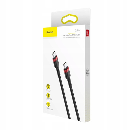 Baseus Cafule Cable wytrzymały nylonowy kabel przewód USB-C PD / USB-C PD PD2.0 60W 20V 3A QC3.0 2M czarno-czerwony CATKLF-H91