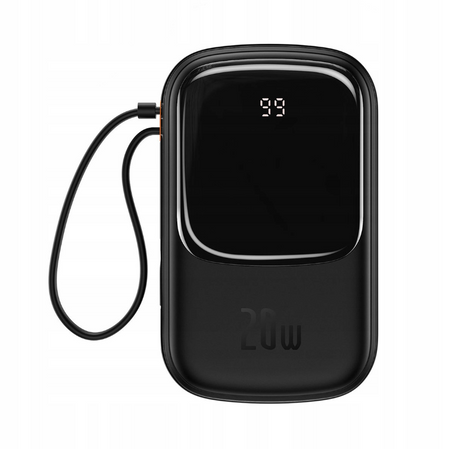 Baseus Qpow Digital Display powerbank z szybkim ładowaniem 20000mAh z wbudowanym kablem Lightninh czarny