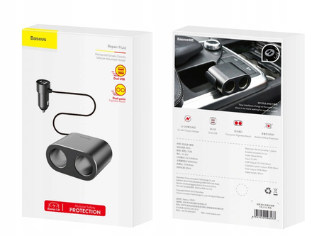 Baseus rozdzielacz rozgałęźnik ładowarki samochodowej 2x USB 3.1A 17W + 2x gniazdo zapalniczki 80W czarny CRDYQ-01