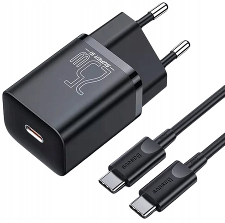 Baseus Super Si szybka ładowarka sieciowa Quick Charge 3.0 Power Delivery 25W 3A + Kabel USB Typ C - USB Typ C 3A 1m czarny TZCCSUP-L01