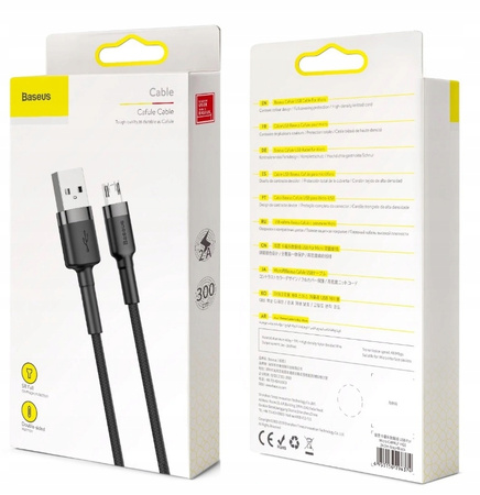 Baseus Cafule Cable wytrzymały nylonowy kabel przewód USB / micro USB 2A 3M czarno-szary CAMKLF-HG1
