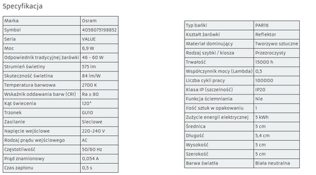 OSRAM Żarówka LED HALOGEN GU10 6,9W = 50W 2700K 