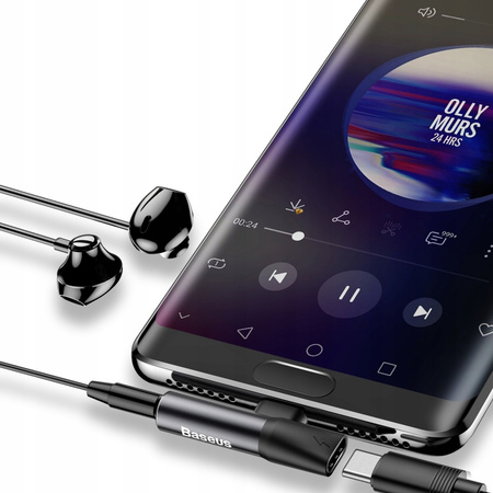 Baseus Audio Converter L41 adapter przejściówka ze złącza USB-C na port USB-C + gniazdo słuchawkowe 3,5 mm czarny CATL41-01