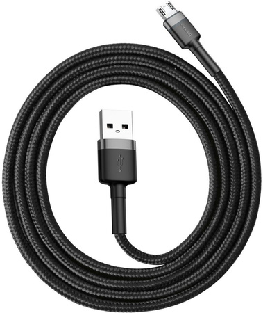 Baseus Cafule Cable wytrzymały nylonowy kabel przewód USB / micro USB 1.5A 2M czarno-szary CAMKLF-CG1