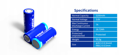 XTAR 26650-520PCM 5200mAH Li-ION Protected 3,7V 7A