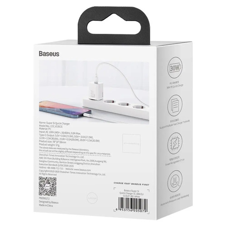 Baseus Super Si 1C szybka ładowarka USB Typ C 30W Power Delivery Quick Charge biały CCSUP-J02
