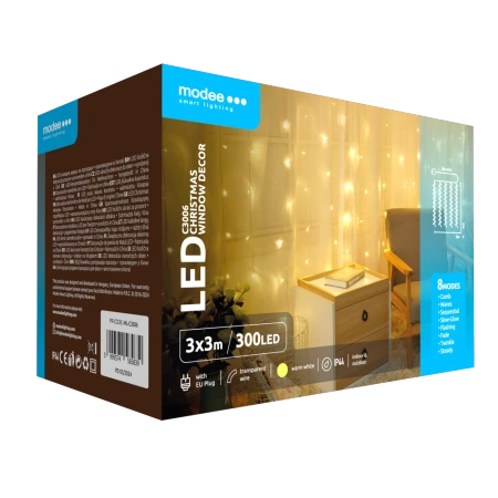 Kurtyna LED modee 3x3m WARM 300LED ML-C3006