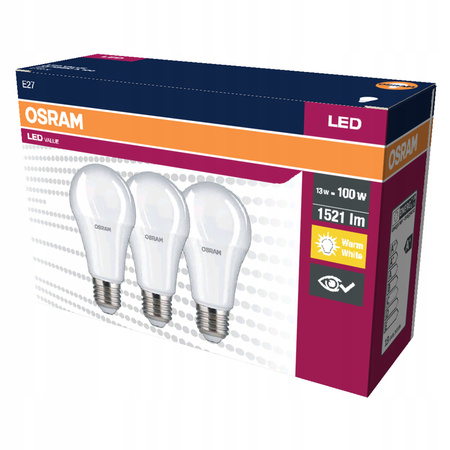 OSRAM Żarówka LED E27 13W 100W 1521lm 2700K 3-PAK