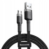 Baseus Cafule Cable wytrzymały nylonowy kabel przewód USB / micro USB 1.5A 2M czarno-szary CAMKLF-CG1