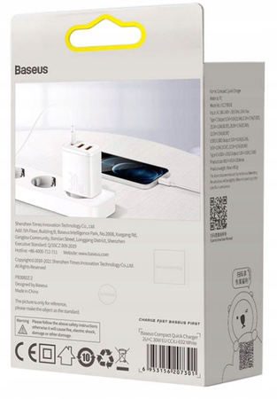 Baseus Compact szybka ładowarka sieciowa 2x USB / USB Typ C 30W 3A Power Delivery Quick Charge biały CCXJ-E02