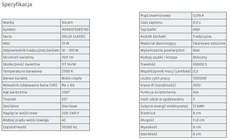 OSRAM Żarówka LED E27 13W 100W 1521lm 2700K 3-PAK