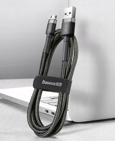 Baseus Cafule Cable wytrzymały nylonowy kabel przewód USB / micro USB 2A 3M czarno-szary CAMKLF-HG1