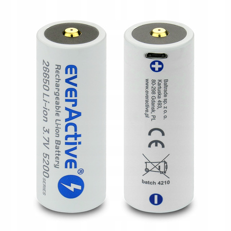 everActive akumulator 26650 3,7V Li-ion 5200mAh micro USB z zabezpieczeniem	