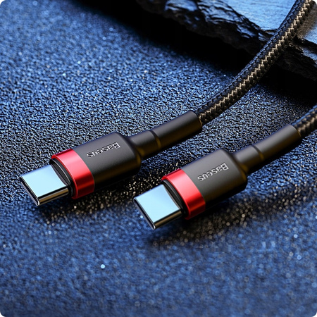 Baseus Cafule Cable wytrzymały nylonowy kabel przewód USB-C PD / USB-C PD PD2.0 60W 20V 3A QC3.0 2M czarno-czerwony CATKLF-H91