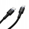 Baseus Cafule Cable wytrzymały nylonowy kabel przewód USB Typ C PD / Lightning 18W QC3.0 1m czarny-szary CATLKLF-G1