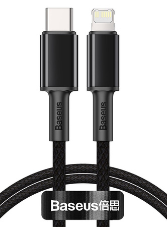 Baseus Cafule Cable wytrzymały nylonowy kabel przewód USB Typ C PD / Lightning 18W QC3.0 1m czarny-szary CATLKLF-G1