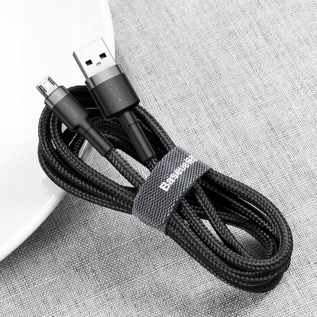 Baseus Cafule Cable wytrzymały nylonowy kabel przewód USB / micro USB QC3.0 2.4A 1M czarno-szary CAMKLF-BG1 
