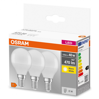 OSRAM 3x Żarówka LED Kulka E14 5W = 40W 470lm
