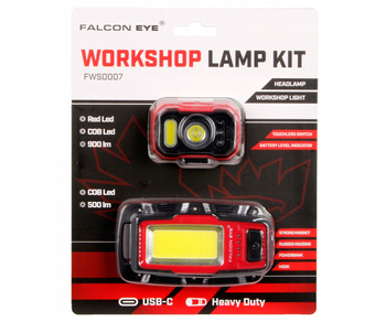 Mactronic Zestaw latarek Falcon Eye - latarka czołowa 900 lumenów + latarka warsztatowa 500 lumenów
