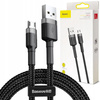 Baseus Cafule Cable wytrzymały nylonowy kabel przewód USB / micro USB 2A 3M czarno-szary CAMKLF-HG1