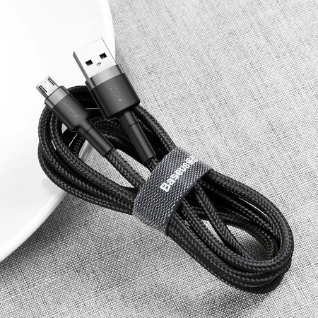 Baseus Cafule Cable wytrzymały nylonowy kabel przewód USB / micro USB 2A 3M czarno-szary CAMKLF-HG1