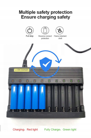 XTAR Ładowarka VC8 18650/26650 Li-ION/Ni-MH, 8 kanałów, USB + XTAR 14500 / AA 1.5V Li-ION 2000mAh z zabezpieczeniem, 8 szt. /zestaw