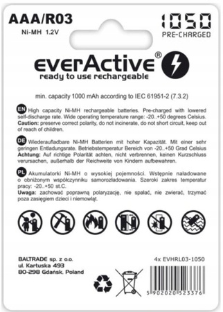 everActive akumulatorki AAA Ni-MH 1050 mAh bl.4