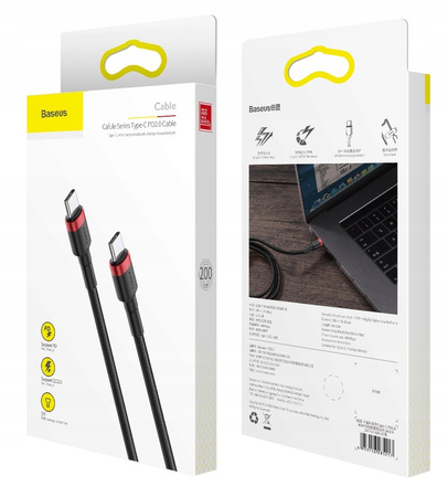 Baseus Cafule Cable wytrzymały nylonowy kabel przewód USB-C PD / USB-C PD PD2.0 60W 20V 3A QC3.0 2M czarno-czerwony CATKLF-H91