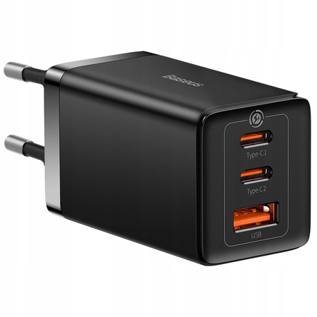 Baseus Szybka ładowarka sieciowa GaN 2xUSB C 1xUSB 65W GaN5 Pro + kabel USB C - USB C 100W - czarna