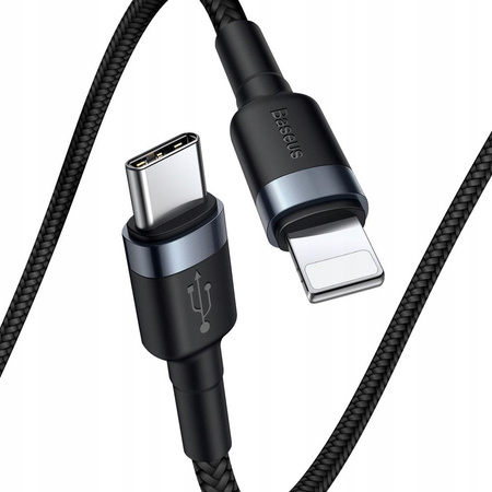 Baseus Cafule Cable wytrzymały nylonowy kabel przewód USB Typ C PD / Lightning 18W QC3.0 1m czarny-szary CATLKLF-G1