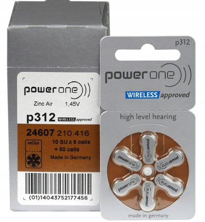 POWER ONE WIRELESS Baterie słuchowe V312 60 szt.