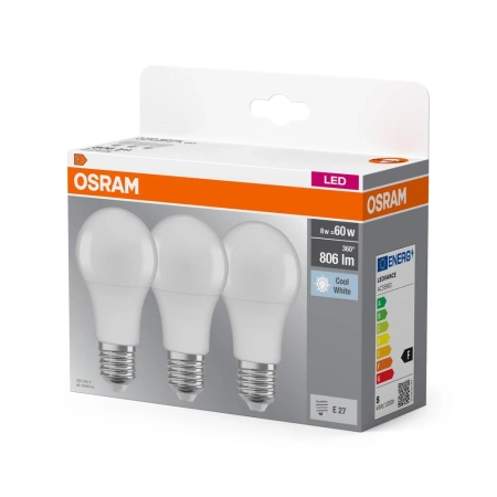 OSRAM 3x Żarówka LED E27 A60 8,5W 60W 806lm 4000K 