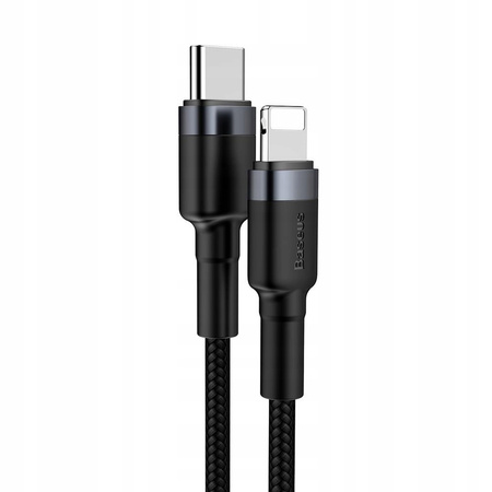 Baseus Cafule Cable wytrzymały nylonowy kabel przewód USB Typ C PD / Lightning 18W QC3.0 1m czarny-szary CATLKLF-G1