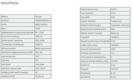 OSRAM  3x Żarówka LED E27 10W = 75W 1055lm 4000K 