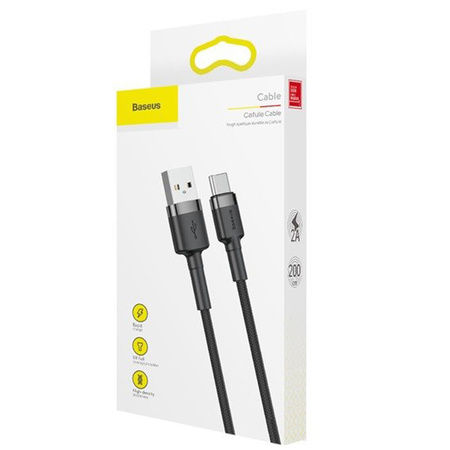 Baseus Cafule Cable wytrzymały nylonowy kabel przewód USB / USB-C QC3.0 2A 2M czarno-szary CATKLF-CG1