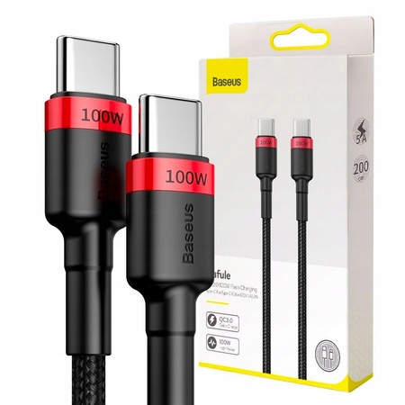 Baseus Cafule nylonowy kabel przewód USB Typ C Power Delivery 2.0 100W 20V 5A 2m czarny CATKLF-AL91