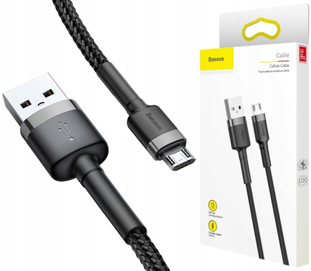 Baseus Cafule Cable wytrzymały nylonowy kabel przewód USB / micro USB QC3.0 2.4A 1M czarno-szary CAMKLF-BG1 